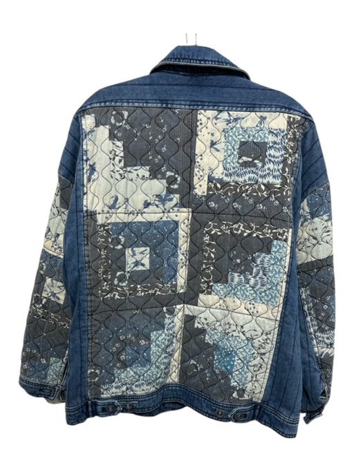 We The Free Size Small Blue, Gray & White Cotton Blend Denim Quilted Jacket Blue, Gray & White / Small