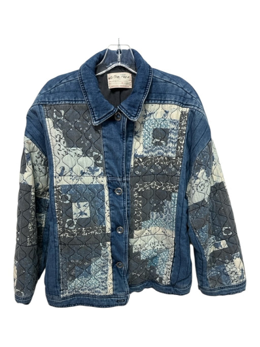 We The Free Size Small Blue, Gray & White Cotton Blend Denim Quilted Jacket Blue, Gray & White / Small