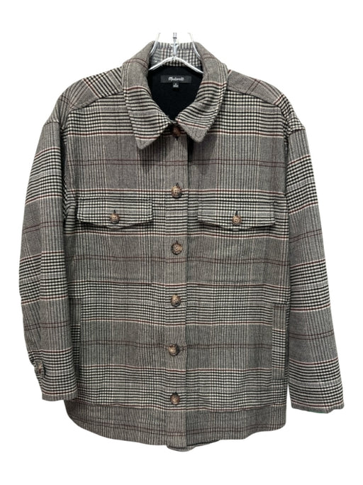 Madewell Size Small Gray, Black & Red Polyester Blend Plaid Flap Pockets Jacket Gray, Black & Red / Small