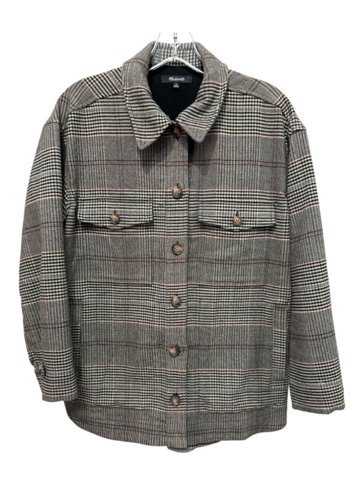Madewell Size Small Gray, Black & Red Polyester Blend Plaid Flap Pockets Jacket Gray, Black & Red / Small