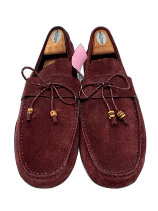 Gucci Shoe Size 11 Burgundy Suede Square Toe Stacked Heel Bow Detail Men's Shoes Burgundy / 11