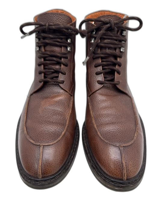 Suitsupply Shoe Size 45 Brown Leather Lace Up Ankle High Stacked Heel Boots Brown / 45