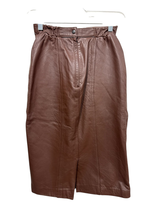 Christine Size Small Brown Leather Front Pockets Back Zip Seam Detail Skirt Brown / Small