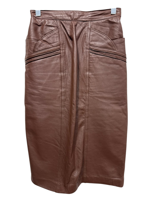 Christine Size Small Brown Leather Front Pockets Back Zip Seam Detail Skirt Brown / Small