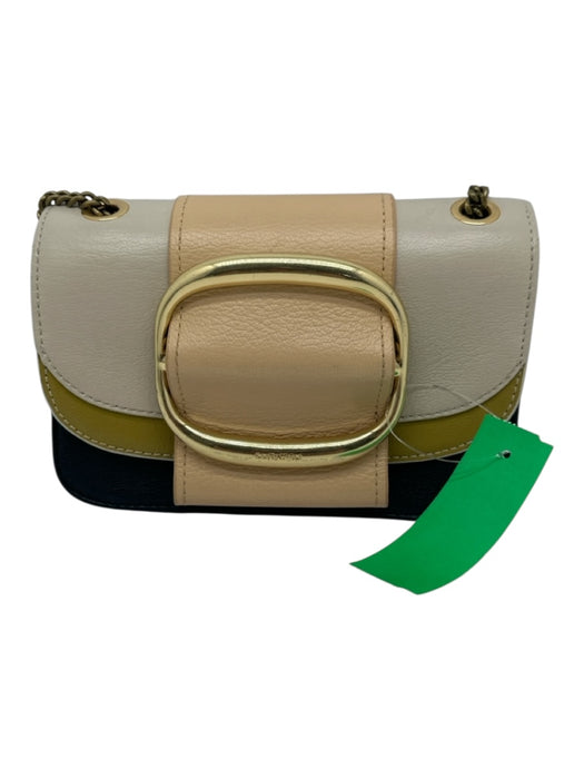 See By Chloe Cream, White, Black Leather Gold Tone Hardware Chain Strap Bag Cream, White, Black / Small