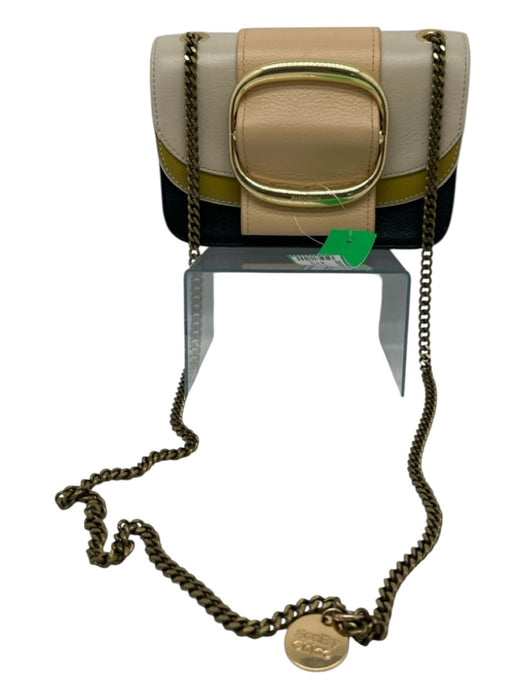 See By Chloe Cream, White, Black Leather Gold Tone Hardware Chain Strap Bag Cream, White, Black / Small