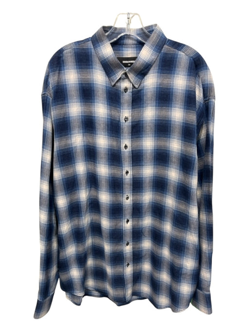 Dsquared Size 54 Blue & White Cotton Plaid Button Up Men's Long Sleeve Shirt Blue & White / 54
