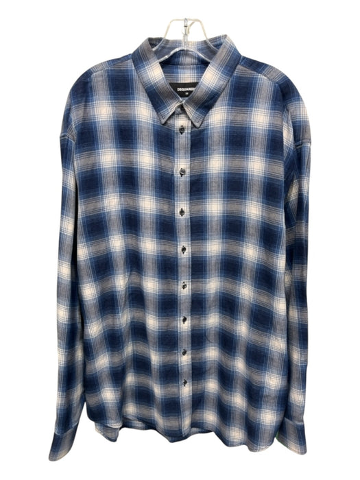 Dsquared Size 54 Blue & White Cotton Plaid Button Up Men's Long Sleeve Shirt Blue & White / 54
