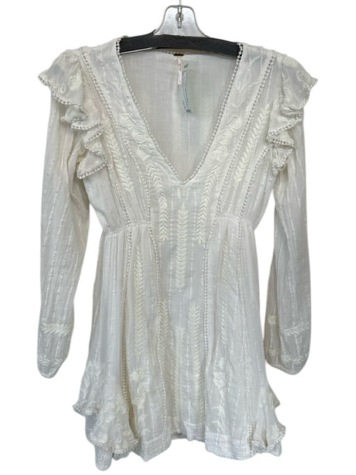 Free People Size 0 Ivory Cotton Long Sleeve Embroidered Lace Trim Dress Ivory / 0