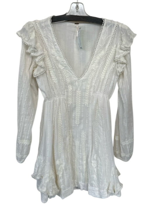 Free People Size 0 Ivory Cotton Long Sleeve Embroidered Lace Trim Dress Ivory / 0