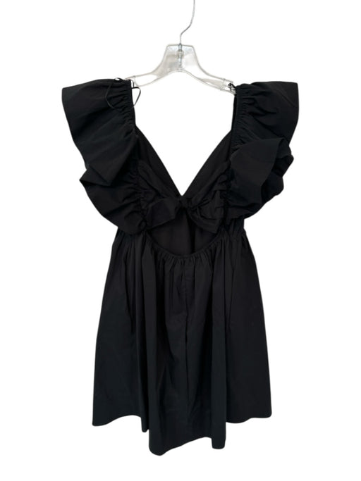 day + moon Size S Black Polyester Short Sleeve Back Tie Baby Doll Dress Black / S
