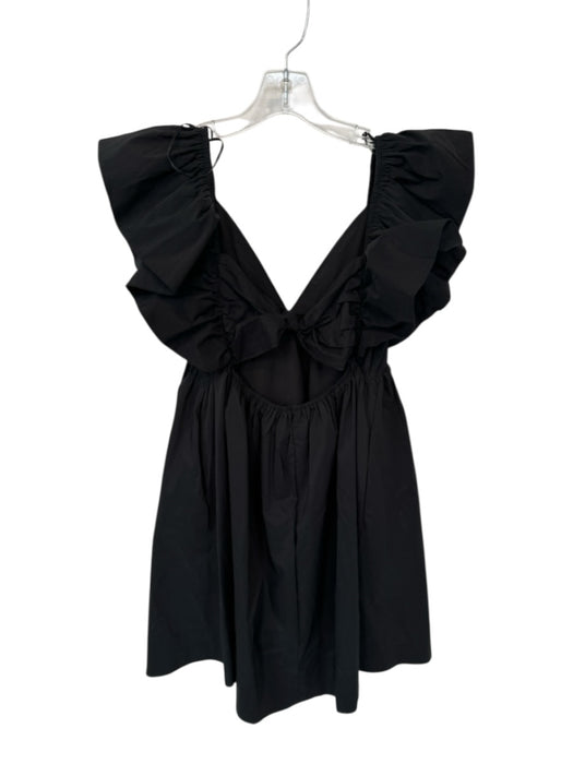 day + moon Size S Black Polyester Short Sleeve Back Tie Baby Doll Dress Black / S
