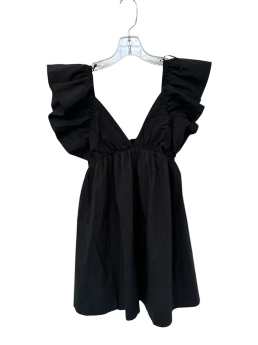 day + moon Size S Black Polyester Short Sleeve Back Tie Baby Doll Dress Black / S