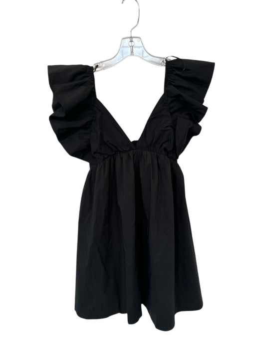 day + moon Size S Black Polyester Short Sleeve Back Tie Baby Doll Dress Black / S