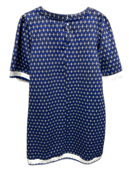 Voy Size M Blue, White, Multi Polyester & Rayon All Over Print Dress Blue, White, Multi / M