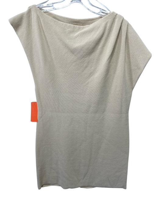 Dissh Size M Cream Beige Cotton Blend Knit Sleeveless Ruched Detail Top Cream Beige / M