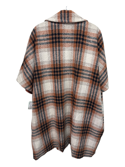 THML Size S Cream, Brown & Black Polyester Short Sleeve Plaid Open Front Coat Cream, Brown & Black / S