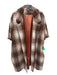 THML Size S Cream, Brown & Black Polyester Short Sleeve Plaid Open Front Coat Cream, Brown & Black / S