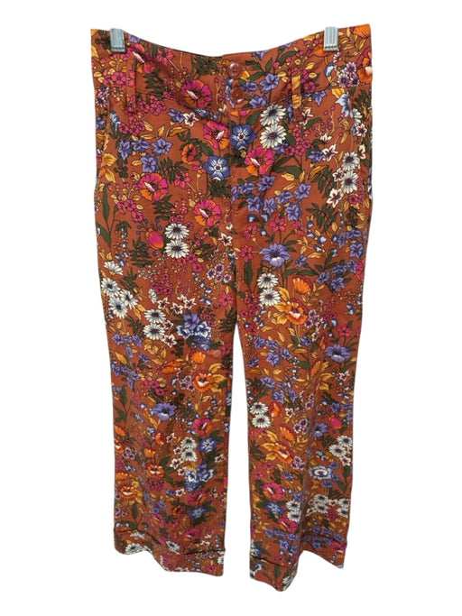 Maeve Size 2 Rust & mutli Cotton Blend High Waist Botanical Wide Leg Pants Rust & mutli / 2