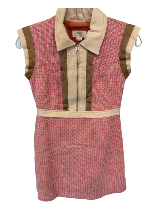Maeve Size 00P Pink & Tan Cotton Blend Cap Sleeve Tweed Front Zip GHW Dress Pink & Tan / 00P