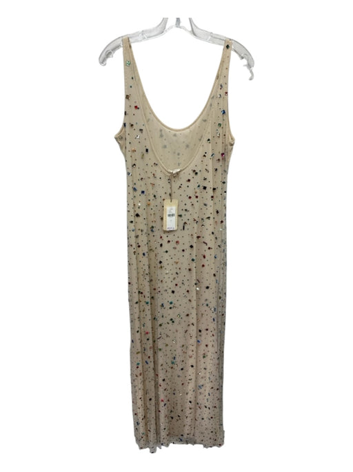 Let Me Be Size L Nude & Multicolor Polyamide Embellished Sleeveless Dress Nude & Multicolor / L