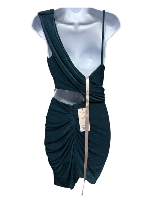 House of CB Size L Teal Blue Polyester Twist Cutout Asymmetric Velvet Dress Teal Blue / L