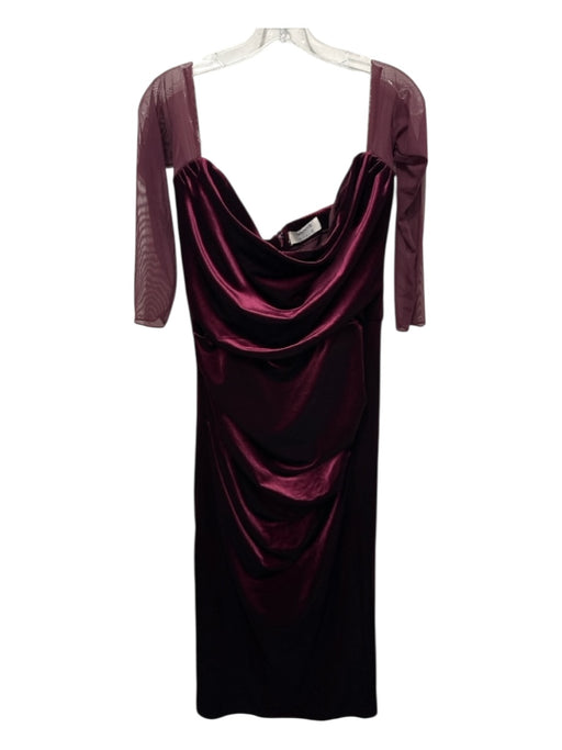 House of CB Size L Wine Red Polyamide Velvet Sheer Detail Strapless Midi Dress Wine Red / L