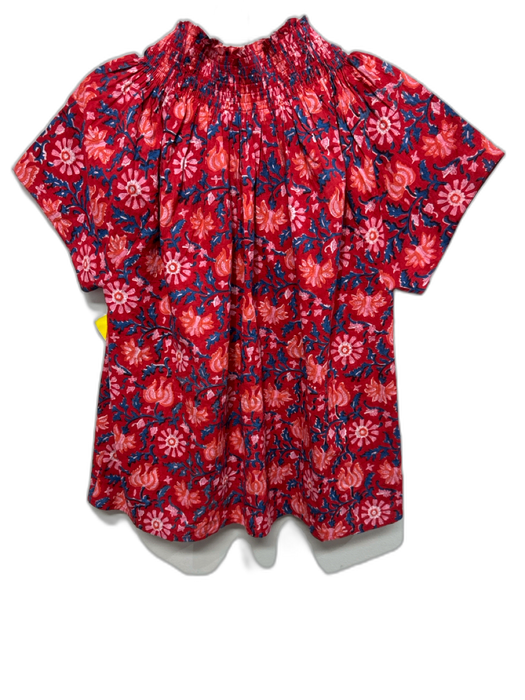 Rungolee Size S Red, Blue & Pink Cotton Short Sleeve Floral Smock Neck Top Red, Blue & Pink / S