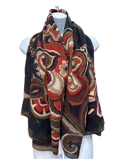 Lafayette 148 Black, Green, Orange Painted Paisley Semi Sheer Square scarf Black, Green, Orange / One Size