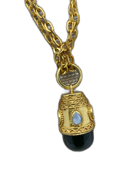 Julie Vos Gold Tone & Black 24K Gold Plated Chain Pendant Stone Necklace Gold Tone & Black