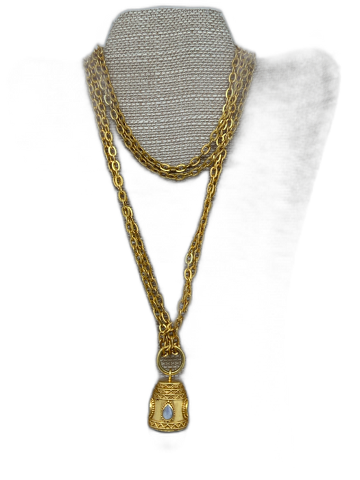 Julie Vos Gold Tone & Black 24K Gold Plated Chain Pendant Stone Necklace Gold Tone & Black