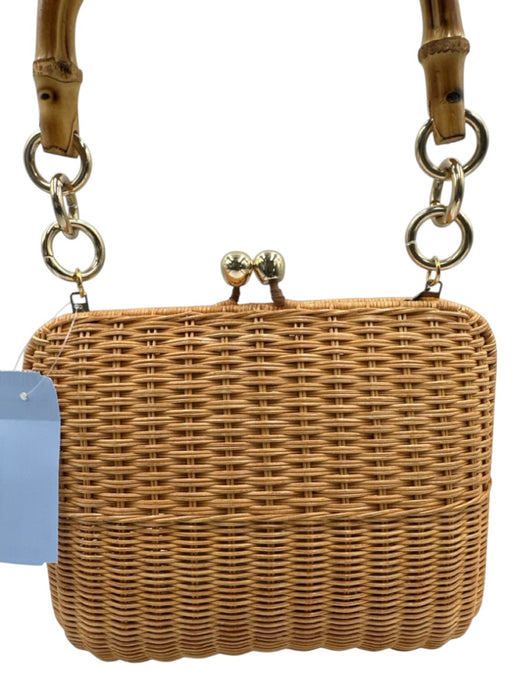 SERPUI Beige Wicker Woven Star Hinge Open Hand Bag Beige