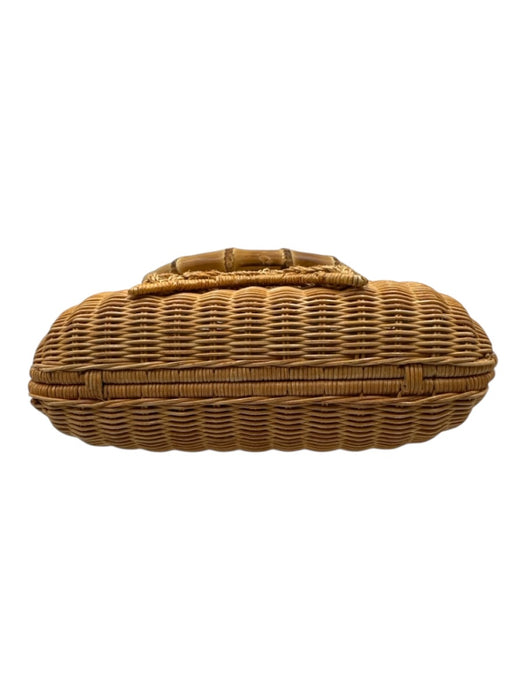 SERPUI Beige Wicker Woven Star Hinge Open Hand Bag Beige