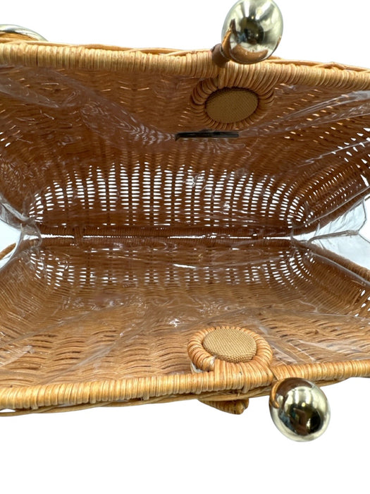 SERPUI Beige Wicker Woven Star Hinge Open Hand Bag Beige