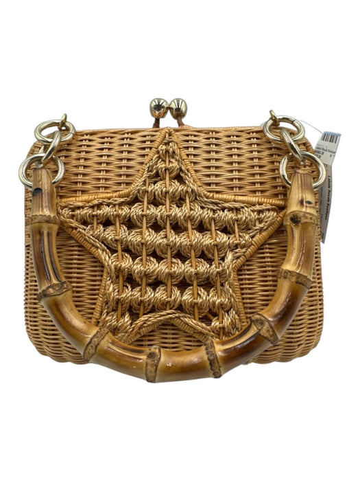 SERPUI Beige Wicker Woven Star Hinge Open Hand Bag Beige