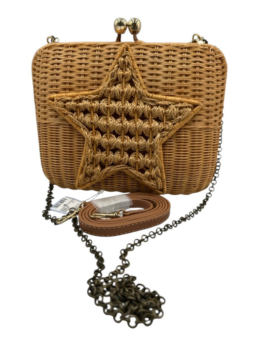 SERPUI Beige Wicker Woven Star Hinge Open Hand Bag Beige