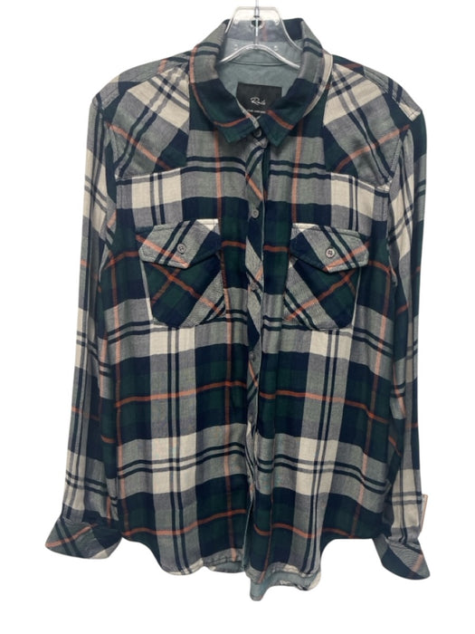Rails Size M Green, Navy & Multi Print Lyocell & Rayon Long Sleeve Plaid Top Green, Navy & Multi Print / M