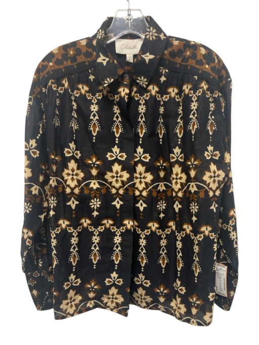 Cleobella Size S Black, Brown, Tan Long Sleeve Sheer Button Up Top Black, Brown, Tan / S