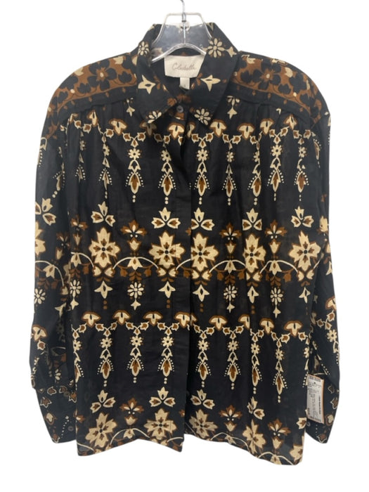 Cleobella Size S Black, Brown, Tan Long Sleeve Sheer Button Up Top Black, Brown, Tan / S