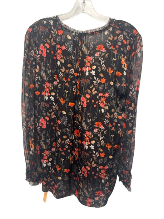 Elie Tahari Size M Black, Red, Multi Silk Long Sleeve Floral Print Buttons Top Black, Red, Multi / M