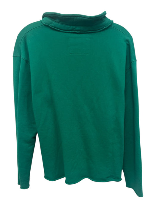 Frank & Eileen Size M Green Cotton Split Neck Long Sleeve Collar Crop Top Green / M