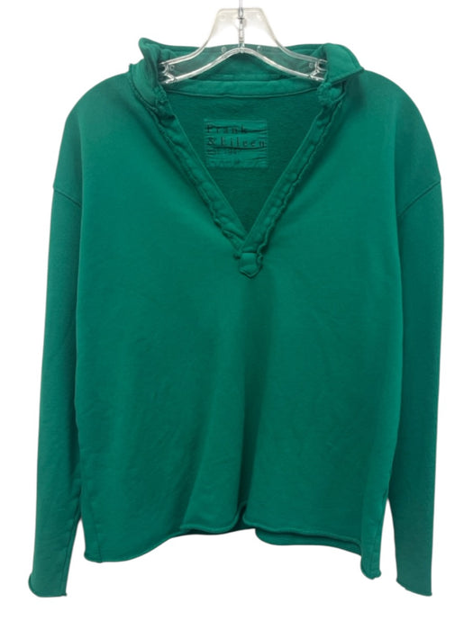Frank & Eileen Size M Green Cotton Split Neck Long Sleeve Collar Crop Top Green / M