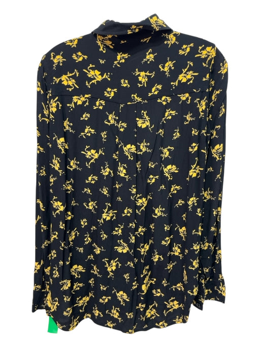 Ganni Size S / 38 Black & Yellow Viscose Floral Long Sleeve Button Down Top Black & Yellow / S / 38
