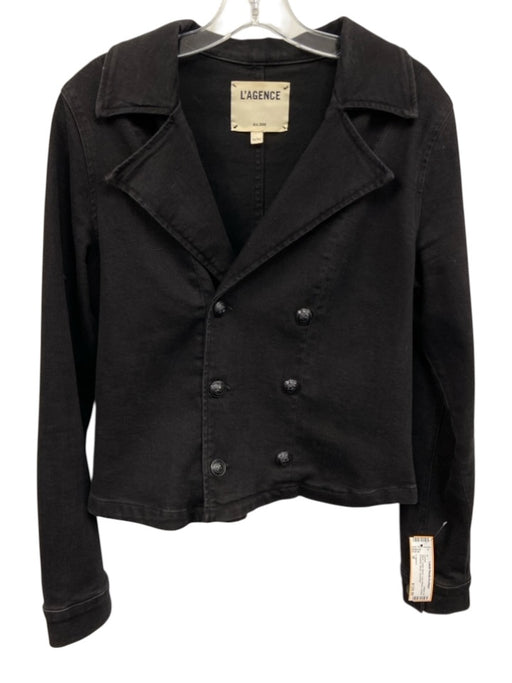 L'agence Size M Black Cotton Blend Long Sleeve Double Breasted Blazer Jacket Black / M