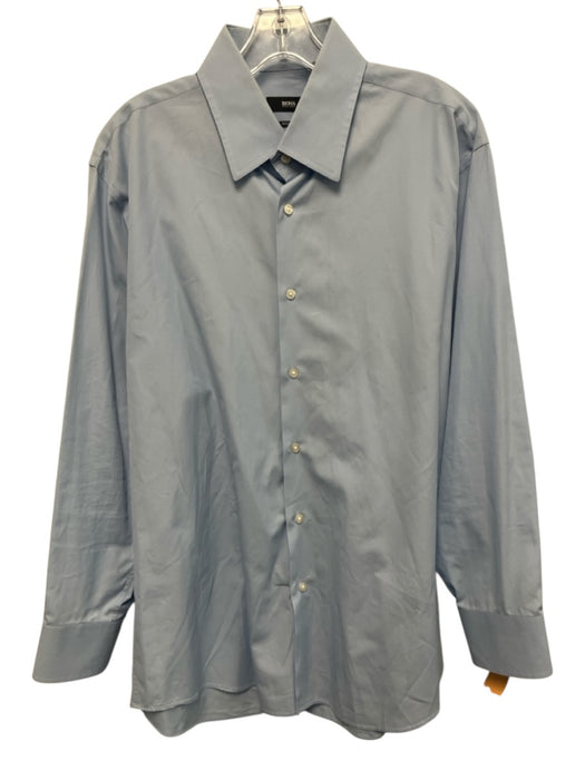 Boss Size 17 Light blue Cotton Solid Button Down Men's Long Sleeve Shirt Light blue / 17