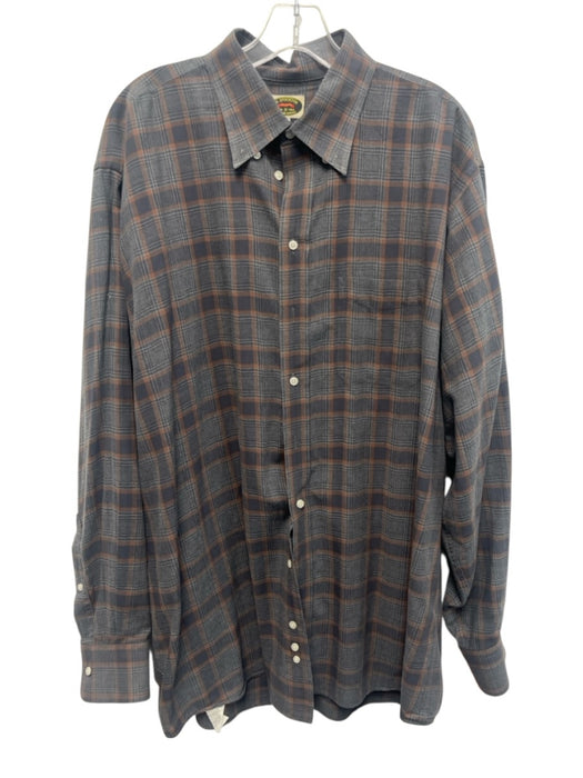 H Stockton Size XL Gray & Orange Cotton Plaid Button Down Long Sleeve Shirt Gray & Orange / XL
