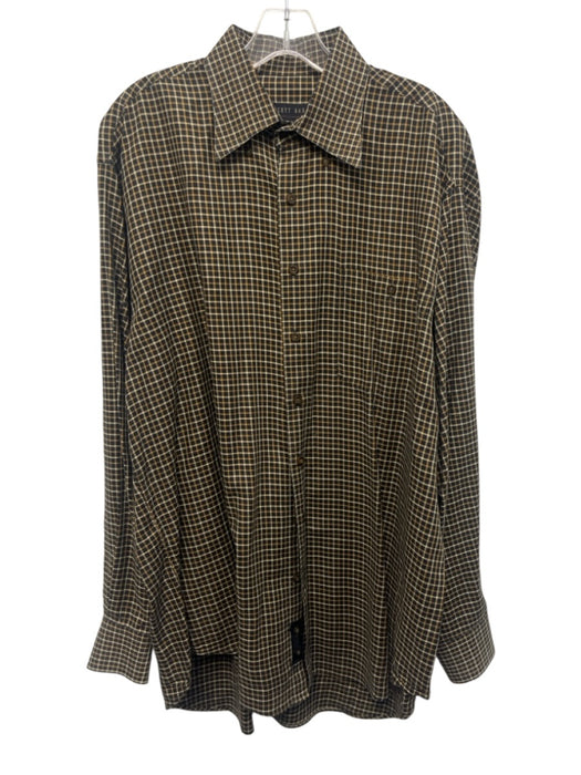 Scott Barber Size L Navy Blue & Orange Cotton Plaid Men's Long Sleeve Shirt Navy Blue & Orange / L