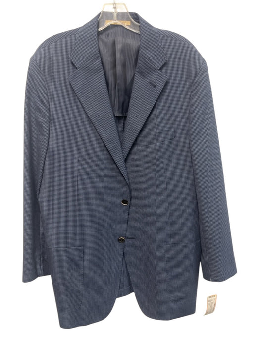 Corneliani Navy Blue & Gray Wool Grid 2 Button Men's Blazer Navy Blue & Gray / 54