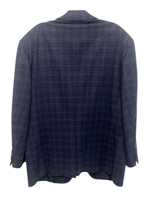 H Stockton Navy Blue Wool Plaid 2 Button Men's Blazer Navy Blue / 44r
