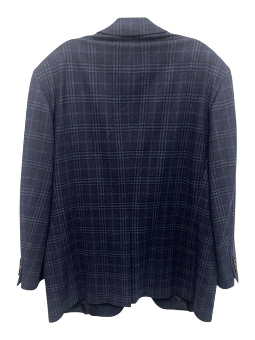 H Stockton Navy Blue Wool Plaid 2 Button Men's Blazer Navy Blue / 44r